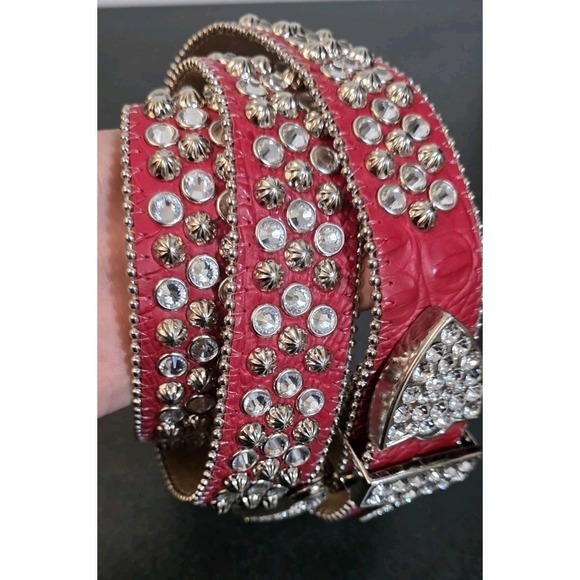 NEW B.B SIMON 2617 RED BELT W/ ALL SILVER CRYSTALS AND‎ PARACHUTE STUDS RODEO 46 main image 5